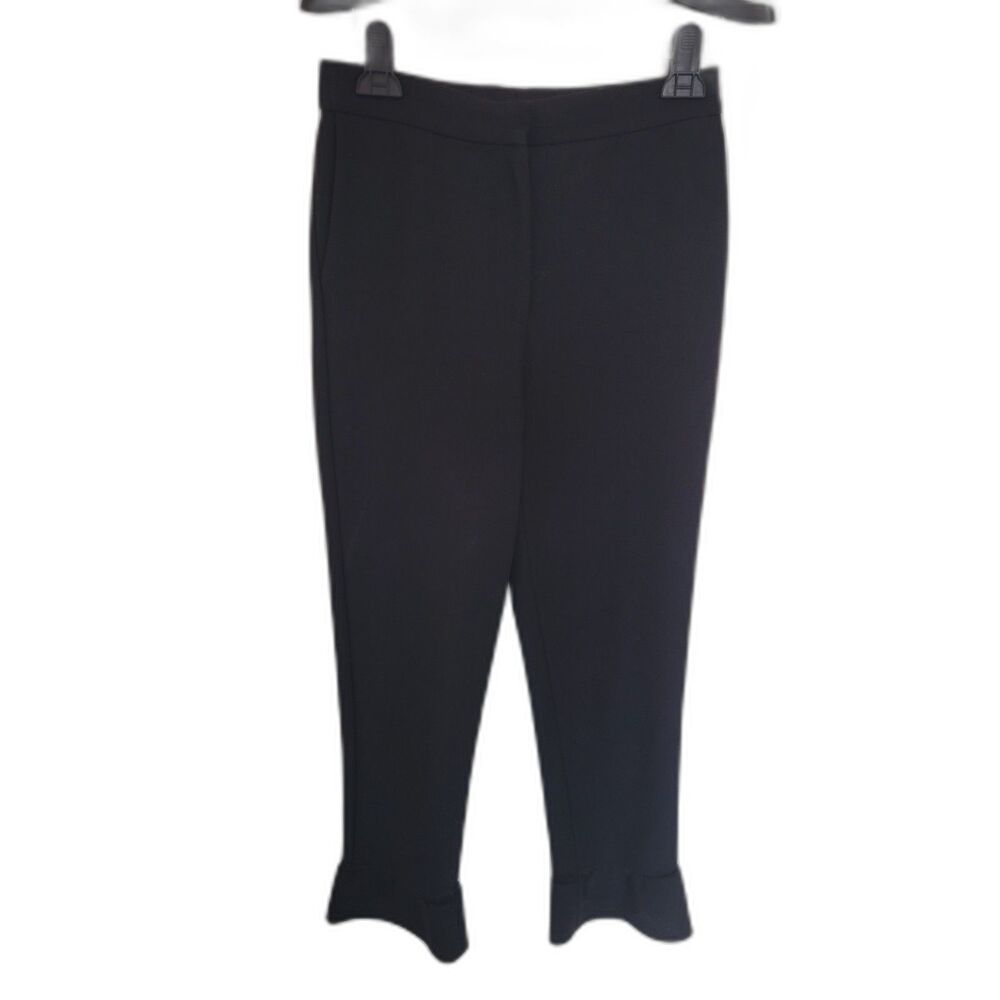 Maje Ruffle Hem Black Phoebe Cropped Trouser Pants
